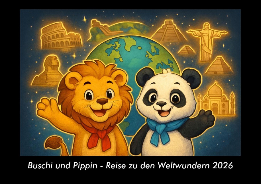 Buschi und Pippin - Reise zu den Weltwundern 2026 Fotokalender DIN A3 - Kevin Heber, Tobias Schmitt