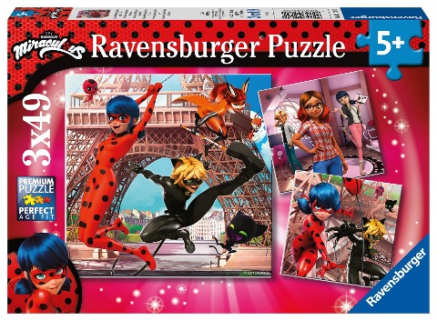 Ravensburger Kinderpuzzle 05189 - Unsere Helden Ladybug und Cat Noir - 3x49 Teile Miraculous Puzzle für Kinder ab 5 Jahren - 