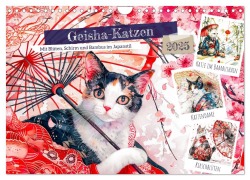 Geisha-Katzen - Mit Blüten, Schirm und Bambus im Japanstil (Wandkalender 2025 DIN A4 quer), CALVENDO Monatskalender - Anja Frost