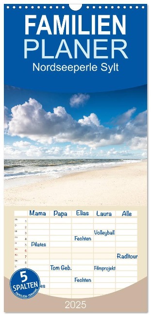 Familienplaner 2025 - Nordseeperle Sylt mit 5 Spalten (Wandkalender, 21 x 45 cm) CALVENDO - 