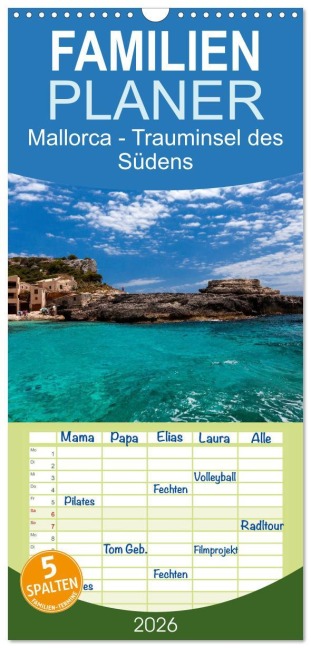 Familienplaner 2026 - Mallorca - Trauminsel des Südens mit 5 Spalten (Wandkalender, 21 x 45 cm) CALVENDO - Jürgen Seibertz