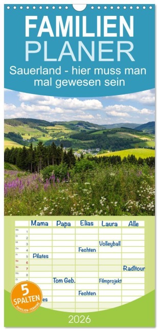 Familienplaner 2026 - Sauerland - hier muss man mal gewesen sein mit 5 Spalten (Wandkalender, 21 x 45 cm) CALVENDO - Heidi Bücker