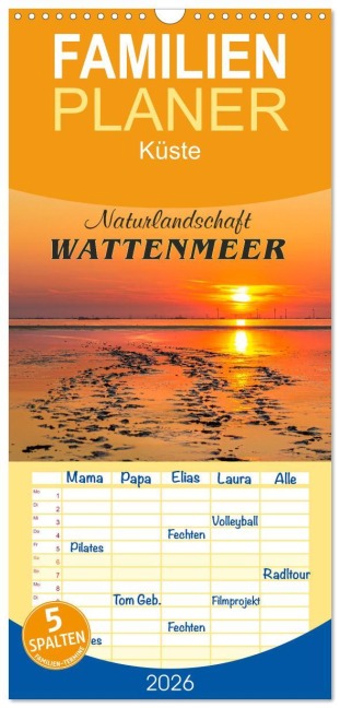 Familienplaner 2026 - Naturlandschaft WATTENMEER mit 5 Spalten (Wandkalender, 21 x 45 cm) CALVENDO - Andrea Dreegmeyer