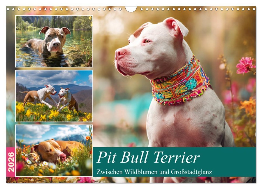 Pit Bull Terrier. Zwischen Wildblumen und Großstadtglanz (Wandkalender 2026 DIN A3 quer), CALVENDO Monatskalender - Rose Hurley