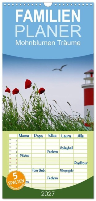 Familienplaner 2027 - Mohnblumen Träume mit 5 Spalten (Wandkalender, 21 x 45 cm) CALVENDO - Avianaarts Design Fotografie By Tanja Riedel