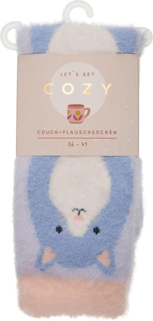 COZY Couch-Flauschsocken"Cozy Cat", blau, Größe 36-41 - 