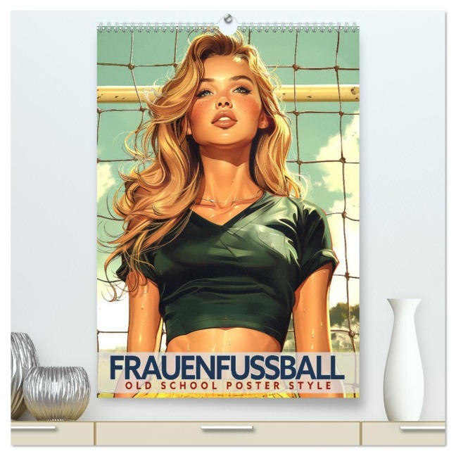 Frauenfußball - Old School Poster Style (hochwertiger Premium Wandkalender 2026 DIN A2 hoch), Kunstdruck in Hochglanz - Val Thoermer