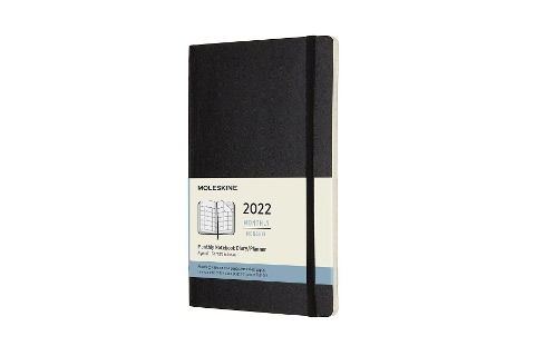 Moleskine 12 Monate Monats Notizkalender 2022, Large/A5, 1 Mo = 2 Seiten, linierte Seiten, Weicher Einband, Schwarz - 