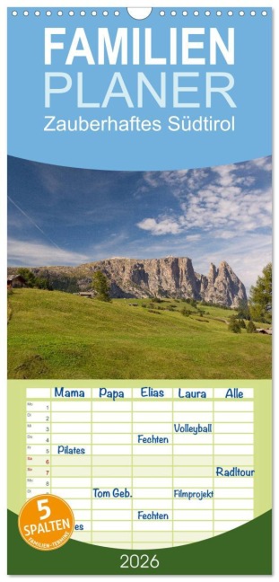 Familienplaner 2026 - Zauberhaftes Südtirol mit 5 Spalten (Wandkalender, 21 x 45 cm) CALVENDO - Katrin Streiparth