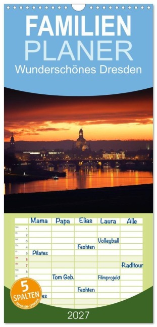 Familienplaner 2027 - Wunderschönes Dresden mit 5 Spalten (Wandkalender, 21 x 45 cm) CALVENDO - Dirk Meutzner