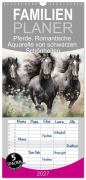 Cover-Bild zum Titel 'Familienplaner 2027 - Pferde. Romantische Aquarelle von schwarzen Schönheiten mit 5 Spalten (Wandkalender, 21 x 45 cm) CALVENDO' von 'Rose Hurley'