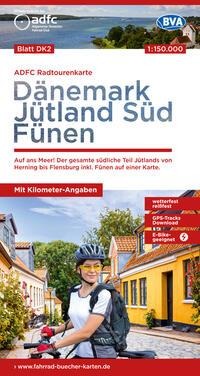 ADFC-Radtourenkarte DK2 Dänemark/Jütland Süd/ Fünen 1:150.000, reiß- und wetterfest, E-Bike geeignet, GPS-Tracks Download, mit Bett+Bike Symbolen, mit Kilometer-Angaben - 