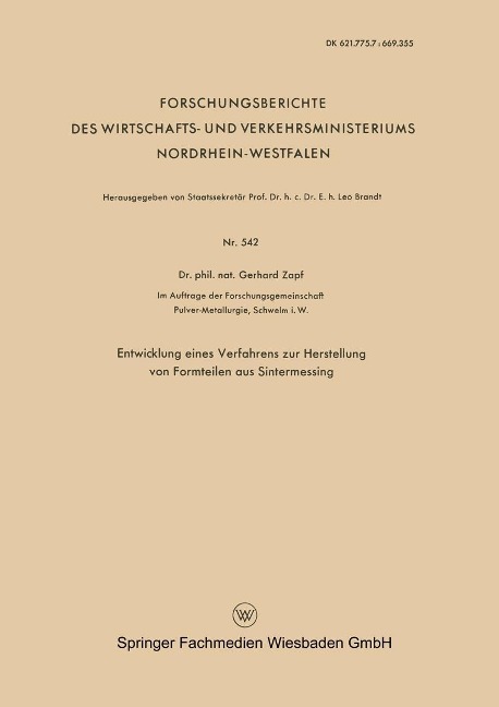 Entwicklung eines Verfahrens zur Herstellung von Formteilen aus Sintermessing - Gerhard Zapf