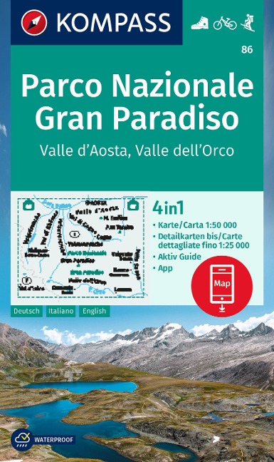 KOMPASS Wanderkarte 86 Parco Nazionale Gran Paradiso, Valle d'Aosta, Valle dell'Orco 1:50.000 - 