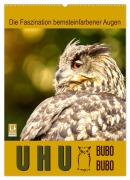 Cover-Bild zum Titel 'Uhu, die Faszination bernsteinfarbener Augen (Wandkalender 2026 DIN A2 hoch), CALVENDO Monatskalender' von 'Sabine Löwer'