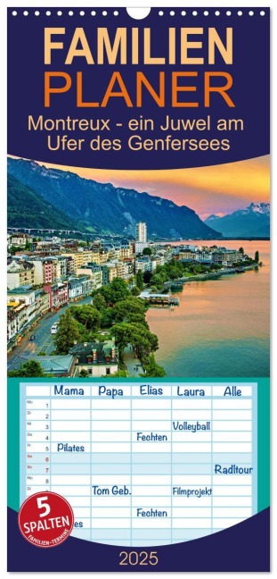 Familienplaner 2025 - Montreux - ein Juwel am Ufer des Genfersees mit 5 Spalten (Wandkalender, 21 x 45 cm) CALVENDO - Susan Michel