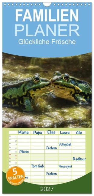 Familienplaner 2027 - Glückliche Frösche mit 5 Spalten (Wandkalender, 21 x 45 cm) CALVENDO - Kathrin Gawlik