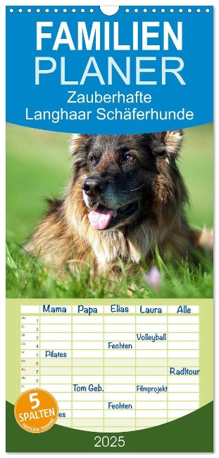 Familienplaner 2025 - Zauberhafte Langhaar Schäferhunde mit 5 Spalten (Wandkalender, 21 x 45 cm) CALVENDO - Petra Schiller