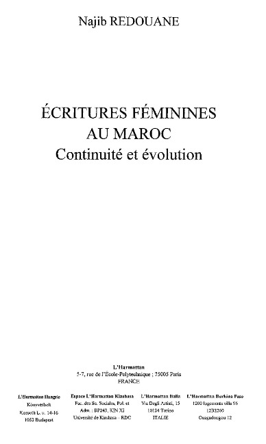 ecritures feminines au maroc - Auque Hubert
