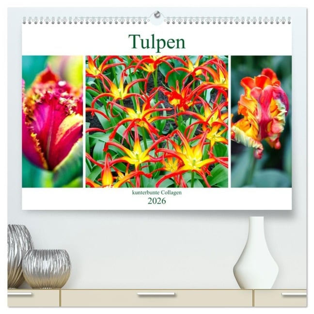 Tulpen - kunterbunte Collagen (hochwertiger Premium Wandkalender 2026 DIN A2 quer), Kunstdruck in Hochglanz - Nina Schwarze
