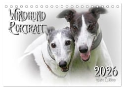 Cover-Bild zum Titel 'Windhund Portrait 2026 White Edition (Tischkalender 2026 DIN A5 quer), CALVENDO Monatskalender' von 'Andrea Redecker'