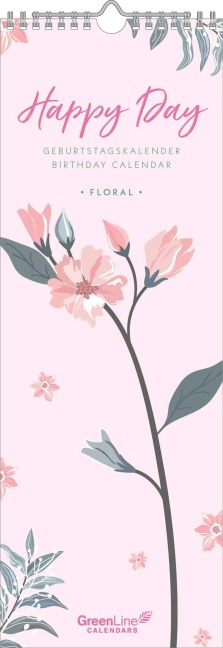 GreenLine - Floral 2026 Geburtstagskalender, 14,8x42cm, praktischer Wandkalender für Geburtstage und Jahrestage, immerwährendes Kalendarium, mit Spiralbindung - 