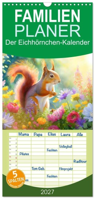 Familienplaner 2027 - Der Eichhörnchen-Kalender mit 5 Spalten (Wandkalender, 21 x 45 cm) CALVENDO - Motomi Ai