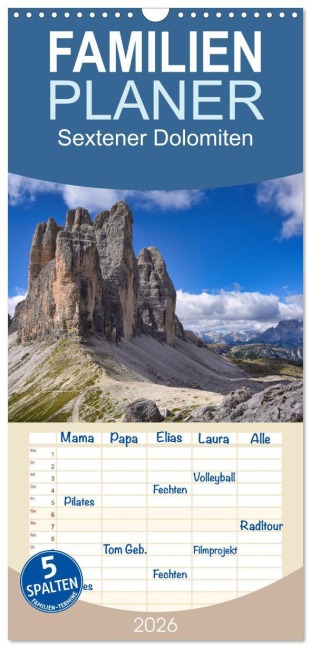 Familienplaner 2026 - Sextener Dolomiten mit 5 Spalten (Wandkalender, 21 x 45 cm) CALVENDO - Michael Kehl