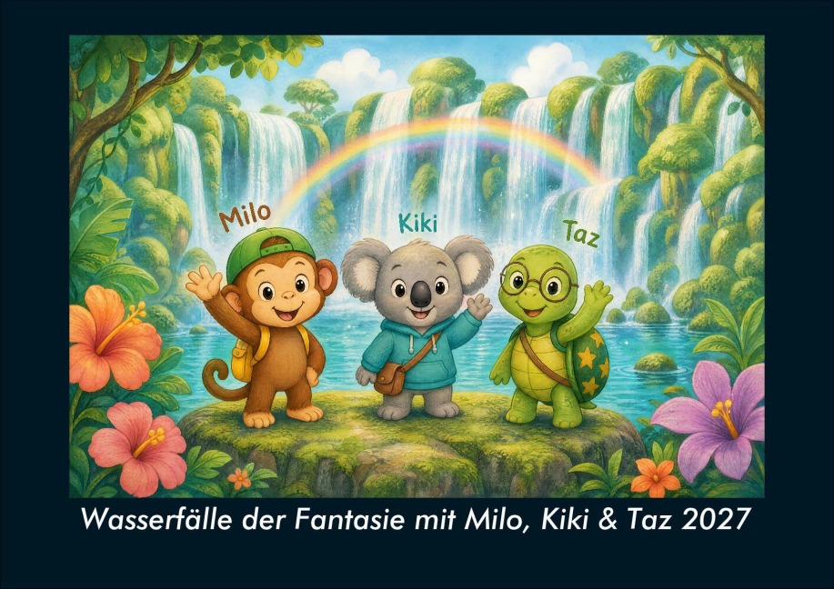 Wasserfälle der Fantasie mit Milo, Kiki & Taz 2027 Fotokalender DIN A4 - Tobias Schmitt, Kevin Heber