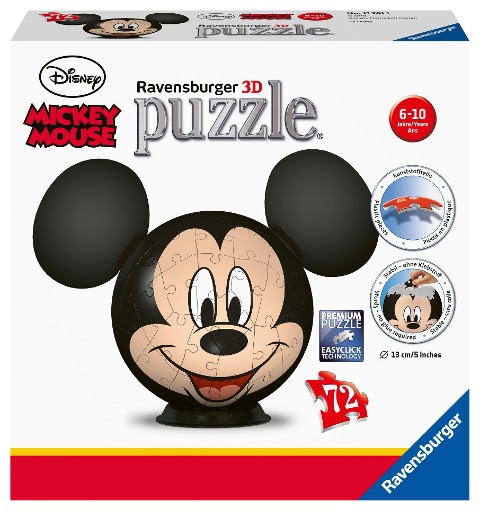 Ravensburger 3D Puzzle 11761 - Puzzle-Ball Mickey Mouse - 72 Teile - Puzzle-Ball für Mickey Mouse-Fans ab 6 Jahren - 