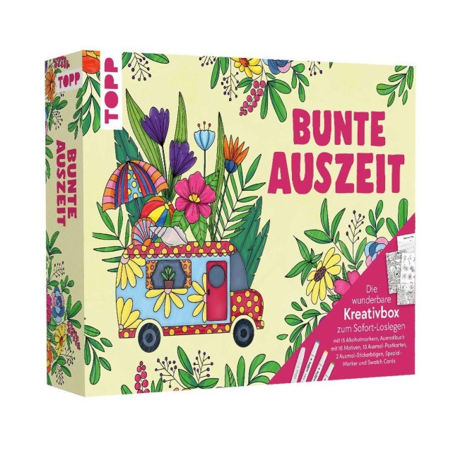 Bunte Auszeit - Die wunderbare Kreativbox. Ausmalset mit Markern - 