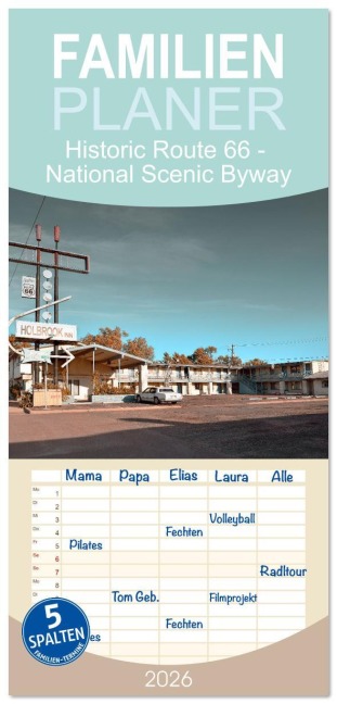 Familienplaner 2026 - Historic Route 66 - National Scenic Byway mit 5 Spalten (Wandkalender, 21 x 45 cm) CALVENDO - Kult-Fotos. de Kult-Fotos. de