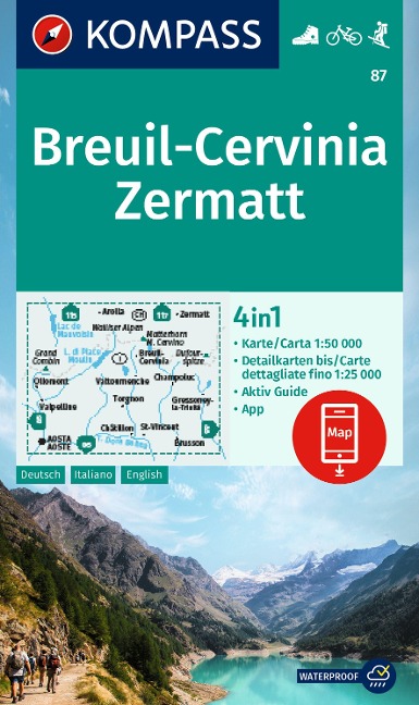 KOMPASS Wanderkarte 87 Breuil-Cervinia, Zermatt 1:50.000 - 