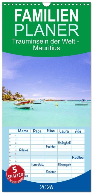 Familienplaner 2026 - Trauminseln der Welt - Mauritius mit 5 Spalten (Wandkalender, 21 x 45 cm) CALVENDO - Reinhard Müller