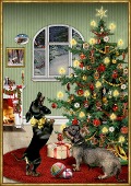 A3-Wandkalender - Dackel im Weihnachtszimmer - 