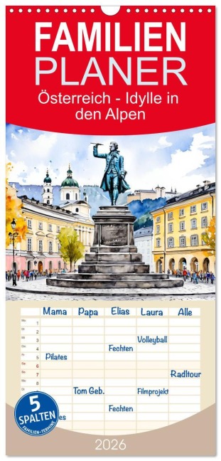 Familienplaner 2026 - Österreich - Idylle in den Alpen mit 5 Spalten (Wandkalender, 21 x 45 cm) CALVENDO - Claudia Kleemann