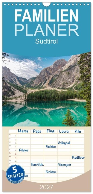 Familienplaner 2027 - Südtirol mit 5 Spalten (Wandkalender, 21 x 45 cm) CALVENDO - Fotografin Miriam Schwarzfischer