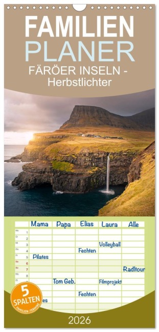 Familienplaner 2026 - FÄRÖER INSELN - Herbstlichter mit 5 Spalten (Wandkalender, 21 x 45 cm) CALVENDO - Photostravellers Photostravellers
