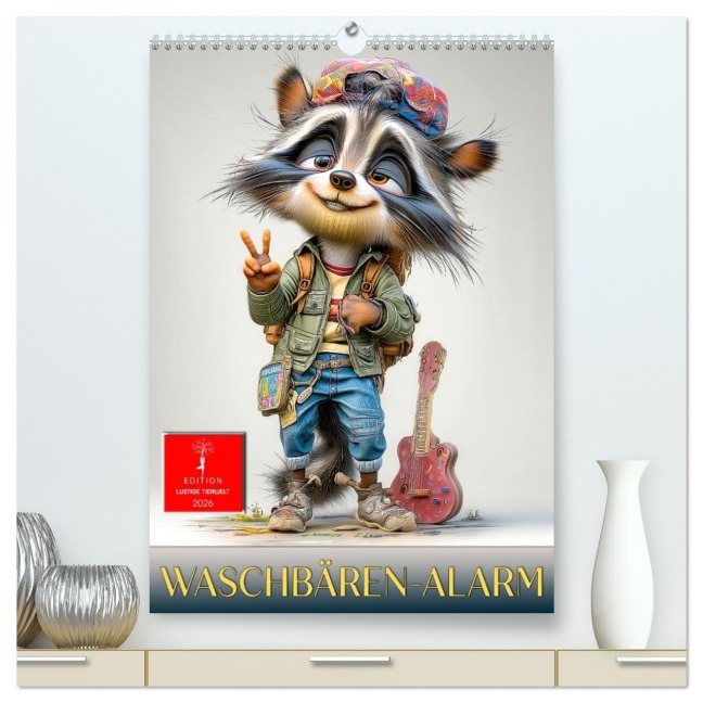 Waschbären Alarm (hochwertiger Premium Wandkalender 2026 DIN A2 hoch), Kunstdruck in Hochglanz - Peter Roder
