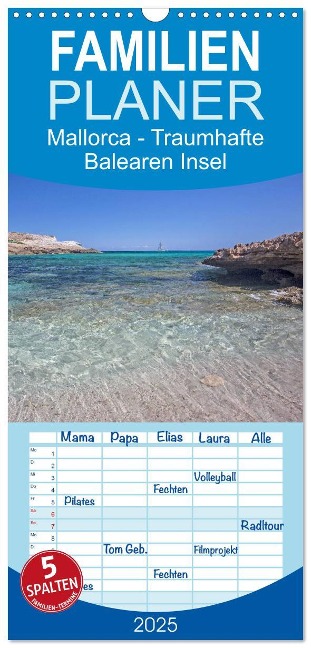 Familienplaner 2025 - Mallorca - Traumhafte Balearen Insel mit 5 Spalten (Wandkalender, 21 x 45 cm) CALVENDO - Andrea Potratz