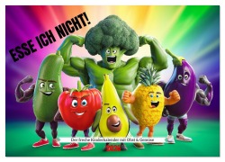 Cover-Bild zum Titel 'Esse ich nicht! Der freche Kinderkalender mit Obst & Gemüse (Wandkalender 2026 DIN A4 quer), CALVENDO Monatskalender' von 'Mb Fotografie'