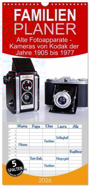 Familienplaner 2026 - Alte Fotoapparate - Kameras von Kodak der Jahre 1905 bis 1977 mit 5 Spalten (Wandkalender, 21 x 45 cm) CALVENDO - Jean-Louis Glineur