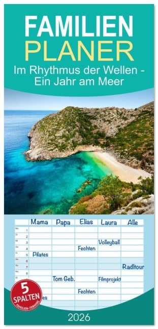 Familienplaner 2026 - Im Rhythmus der Wellen - Ein Jahr am Meer mit 5 Spalten (Wandkalender, 21 x 45 cm) CALVENDO - Stefan L. Beyer