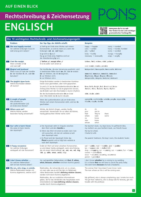 PONS Rechtschreibung und Zeichensetzung auf einen Blick Englisch - 
