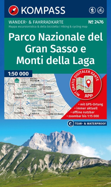 KOMPASS Wanderkarte 2476 Parco Nazionale del Gran Sasso e Monti della Laga 1:50.000 - 