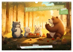 Bärige Illustrationen (Wandkalender 2026 DIN A3 quer), CALVENDO Monatskalender - Heidi Spiegler