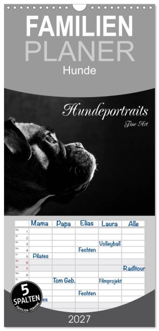 Familienplaner 2027 - Hundeportraits Fine Art mit 5 Spalten (Wandkalender, 21 x 45 cm) CALVENDO - Jana Behr