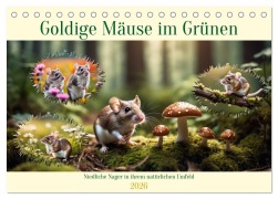 Cover-Bild zum Titel 'Goldige Mäuse im Grünen (Tischkalender 2026 DIN A5 quer), CALVENDO Monatskalender' von 'Claudia Kleemann'