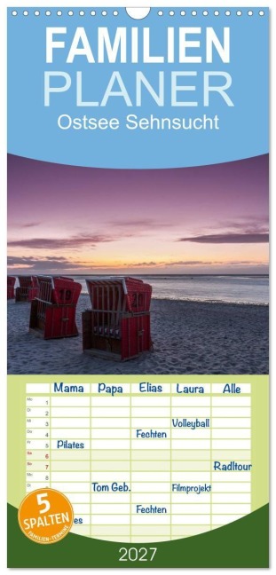 Familienplaner 2027 - Ostsee Sehnsucht mit 5 Spalten (Wandkalender, 21 x 45 cm) CALVENDO - Katja Xenikis