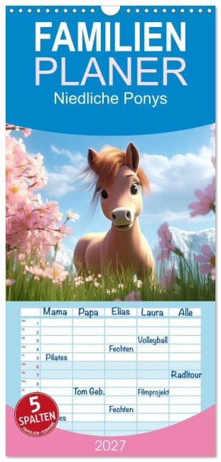 Familienplaner 2027 - Niedliche Ponys mit 5 Spalten (Wandkalender, 21 x 45 cm) CALVENDO - Sabine Löwer